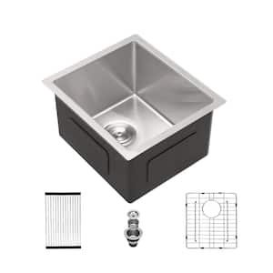 14 in. Undermount Single Bowl 16-Gauge Brushed Nickel Stainless Steel Kitchen Sink with Bottom Grids