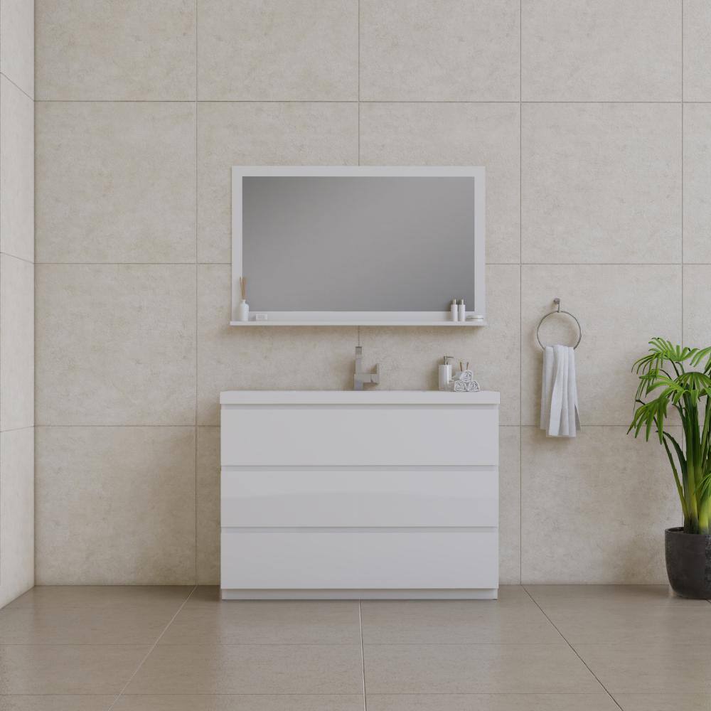Paterno 48" White MDF Freestanding Bathroom Vanity with Solid Surface Top