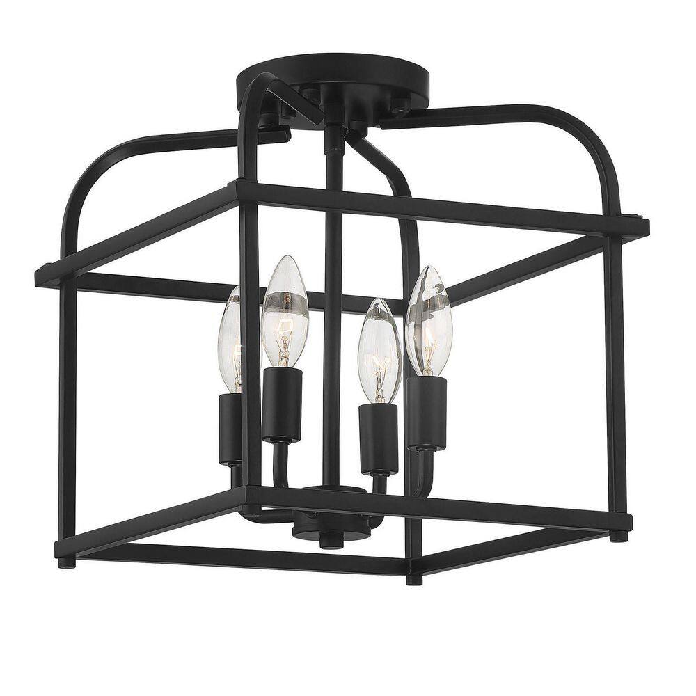 Geometric Charm 4-Light Matte Black Semi-Flush Ceiling Fixture