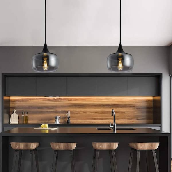 aiwen 11.8 in. 1-Light Black Island Pendant Light Fixture