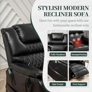 Exclusive Big and Tall Faux Leather Dual Motor Power Lift Recliner Chair with Massage,Heating System -Black