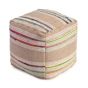 Soulard 20 in. x 20 in. x 20 in. Beige and Multicolor Pouf