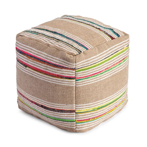 Anji Mountain Soulard 20 in. x 20 in. x 20 in. Beige and Multicolor Pouf