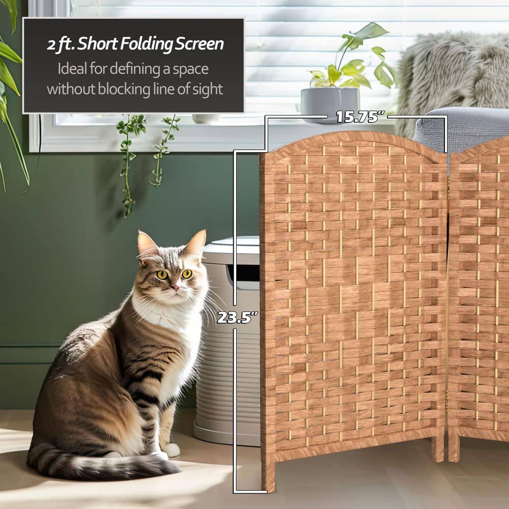 Natural Fiber 2 Ft Tall Folding Screen with 4 Panels
