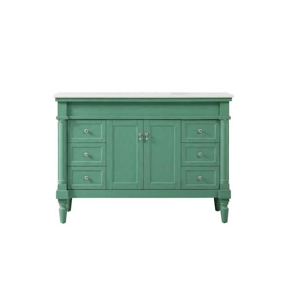 Unbranded Simply Living 48 in. W x 21.5 in. D x 35 in. H Bath Vanity in Vintage Mint with White and Brown Vein Marble Top