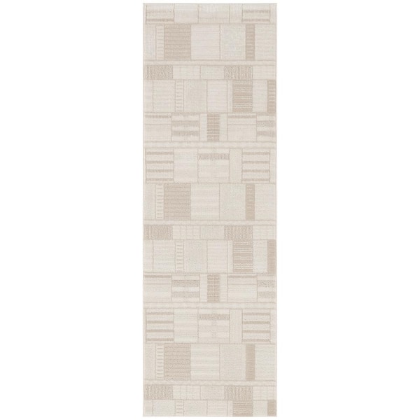 Nourison Nordic Ivory Beige 2 ft. x 6 ft. Geometric Contemporary Runner Area Rug