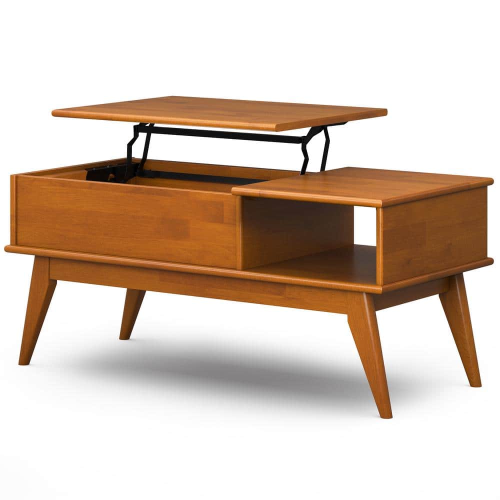 Teak Brown Mid-Century Modern Lift-Top Coffee Table with Storage