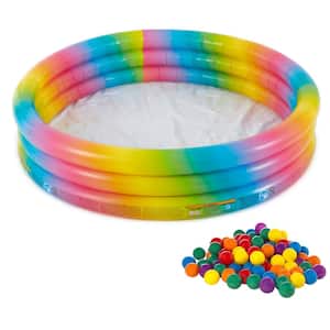 66 in. x 66 in. Round 15 in. Deep Rainbow Ombre Inflatable Swimming Pool with Multi-Colored Fun Ballz, 100 Pack