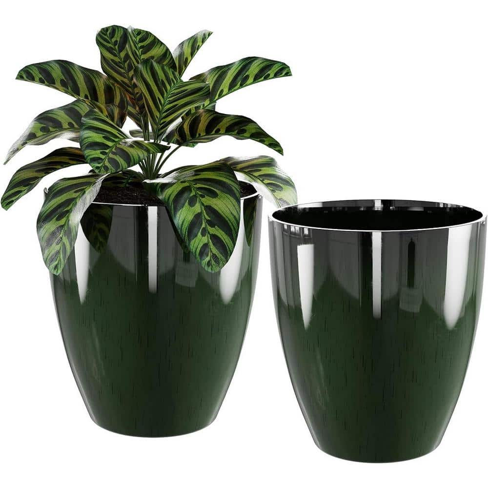 ITOPFOX Modern 15 In L X 10 In W X 10 In H Green Ceramic Round Indoor Outdoor Planter 2 Pack