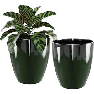 Modern 15 in. L x 10 in. W x 10 in. H Green Ceramic Round Indoor/Outdoor Planter (2-Pack)