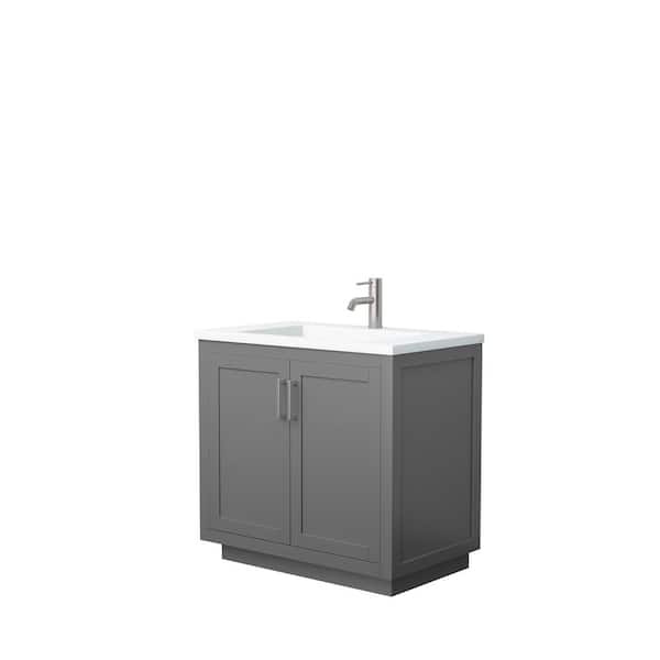 Wyndham Collection Miranda 36 in. W Single Bath Vanity in Dark Gray with Solid Surface Vanity Top in White with White Basin