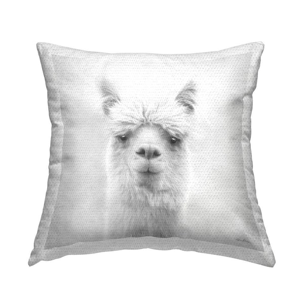 Stupell Industries Rural Llama Face Portrait Grey Square Outdoor Throw Pillow