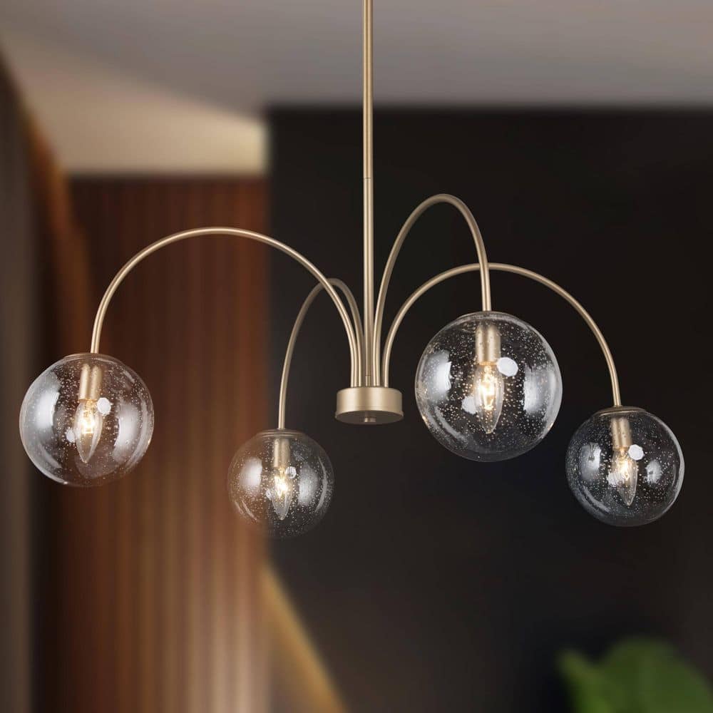 Uolfin 31.5 in. 4-Light Mid-century Modern Gold Sputnik Dining Room ...