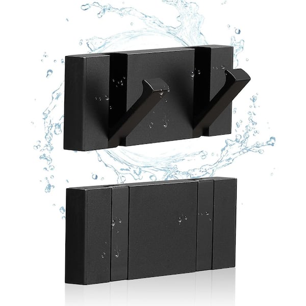 2-Pack Waterproof Black Towel Hooks, Foldable Towel Hooks for Bathroom and Kitchen