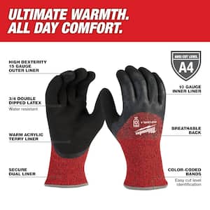Small Red Latex Level 4 Cut Resistant Insulated Winter Dipped Work Gloves