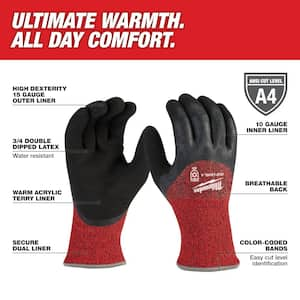 Large Red Latex Level 4 Cut Resistant Insulated Winter Dipped Work Gloves (2-Pack)