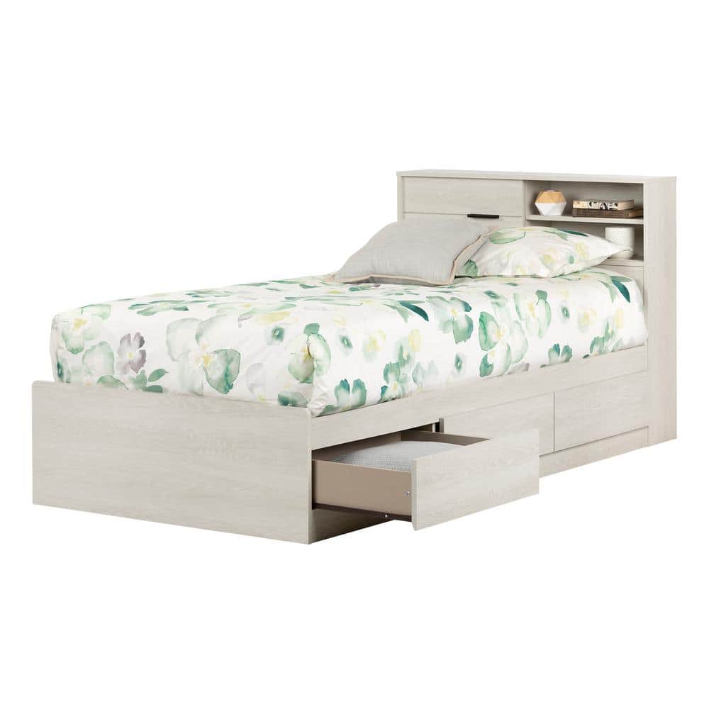 Winter Oak Twin Platform Bed with Storage and Headboard