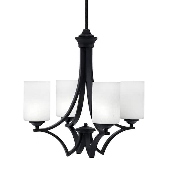 Unbranded Clevelend 4-Light Matte Black Round Chandelier with 4 in. White Muslin Glass Shades, No bulbs included