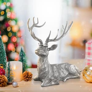 Silver Sitting Reindeer Statue Christmas Decor Statue Aluminum 17.5 in. x 15 in. x 17.5 in.