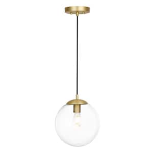 Zeno 1-Light Clear/Brass Globe Pendant with Glass Shade
