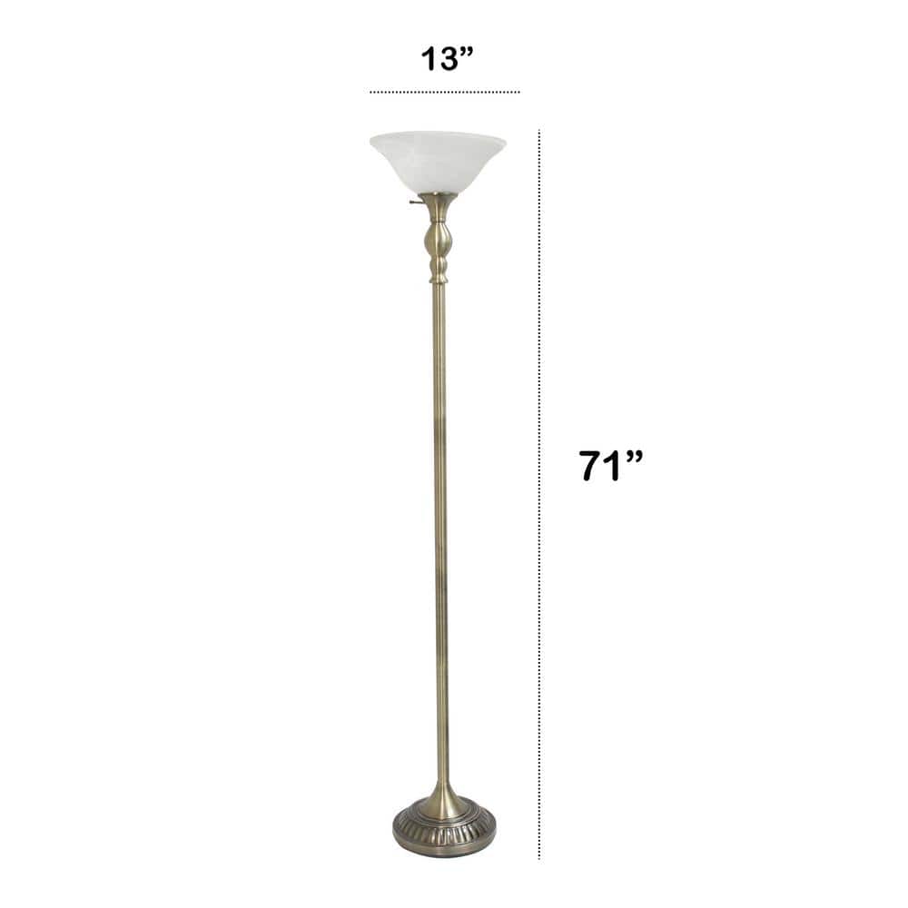 Antique Brass Torchiere Floor Lamp with Marbleized Glass Shade