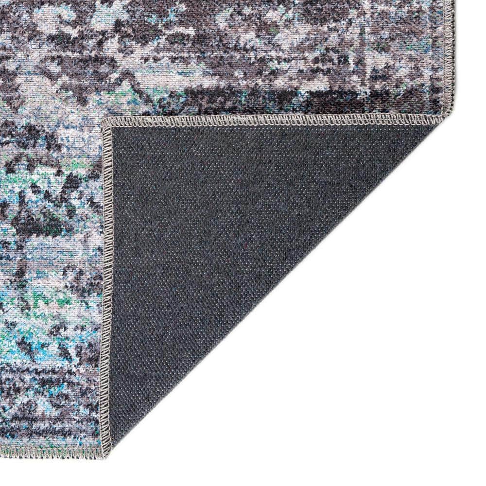 Blue Green Square Synthetic Medallion Washable Rug
