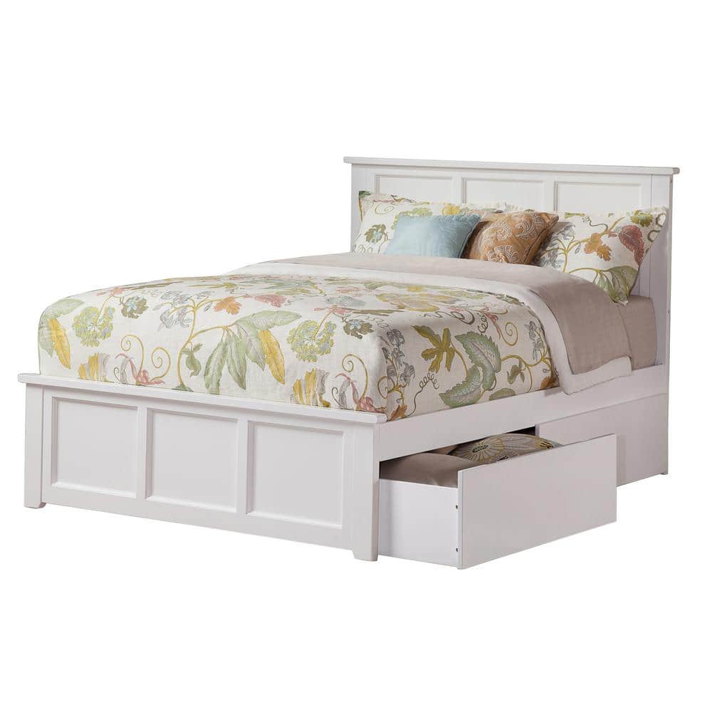 Atlantic Furniture Madison White Queen, Full Bed Frame With Storage White