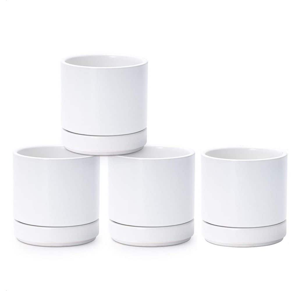 Small White Ceramic Indoor/Outdoor Planter with Saucer (4.7 in. W