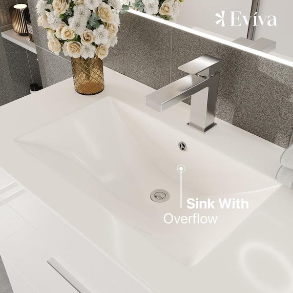Eviva Cup 24 in. W x 18 in. D x 34 in. H Bath Vanity in Wenge (Dark Brown) with White Ceramic Top with White Sink