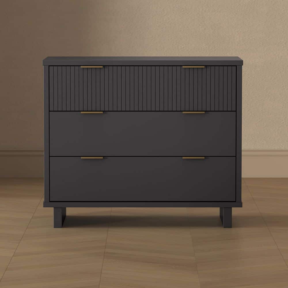 Elara Contemporary Charcoal Gray 3-Drawer 37.8 in. Wide Solid Wood Dresser