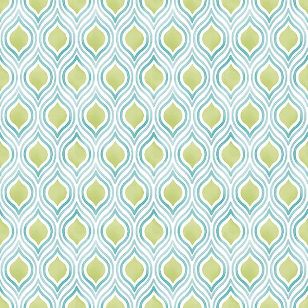 A-Street Prints Plume Green Ogee Green Wallpaper Sample
