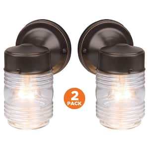 Jelly Jar Oil-Rubbed Bronze Outdoor Wall-Mount Wall Lantern Sconce (2-Pack)