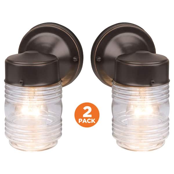 Design House Jelly Jar Oil-Rubbed Bronze Outdoor Wall-Mount Wall Lantern Sconce (2-Pack)
