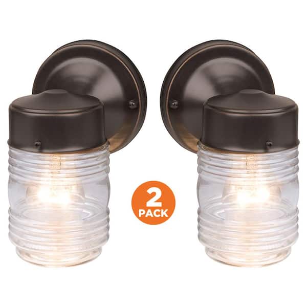 Jelly Jar Oil-Rubbed Bronze Outdoor Wall-Mount Wall Lantern Sconce (2-Pack)