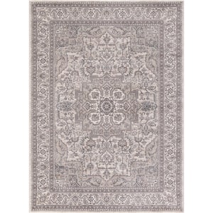 Kashan Ivory 5 ft. x 7 ft. Medallion Area Rug