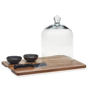 Acaciawood 4-Piece Cheese Board Serving Set with Glass Dome
