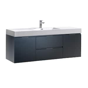 Valencia 60 in. W Wall Hung Bathroom Vanity in Dark Slate Gray with Acrylic Vanity Top in White