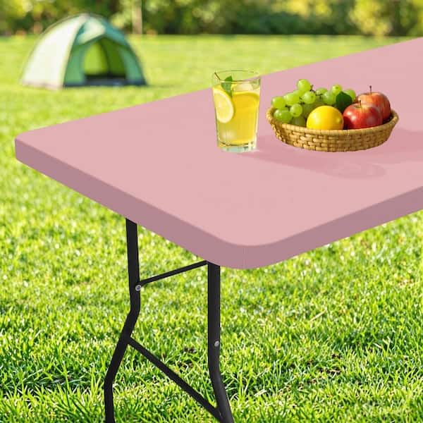 72 in. x 30 in. Fitted Tablecloth Waterproof Elastic Edge Dirty Pink 1 Piece WLL2364