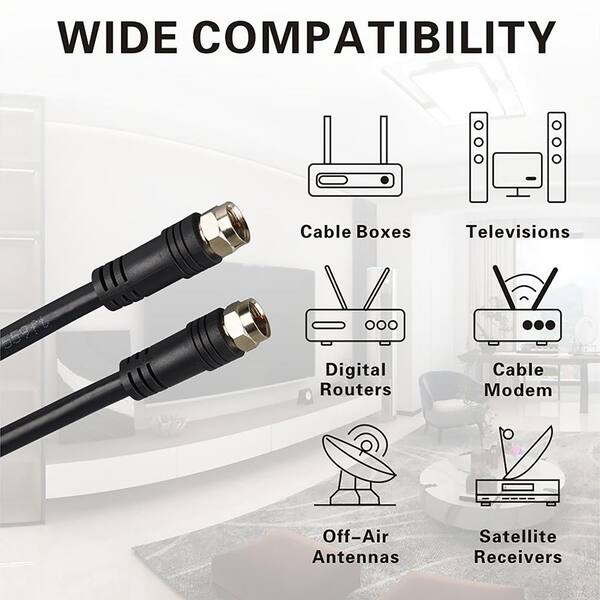 ケーブル　RG6 Cable 100ft Amazon.com: 100 Ft RG6 Coaxial Cable Solid Copper Black 3 GHz with
