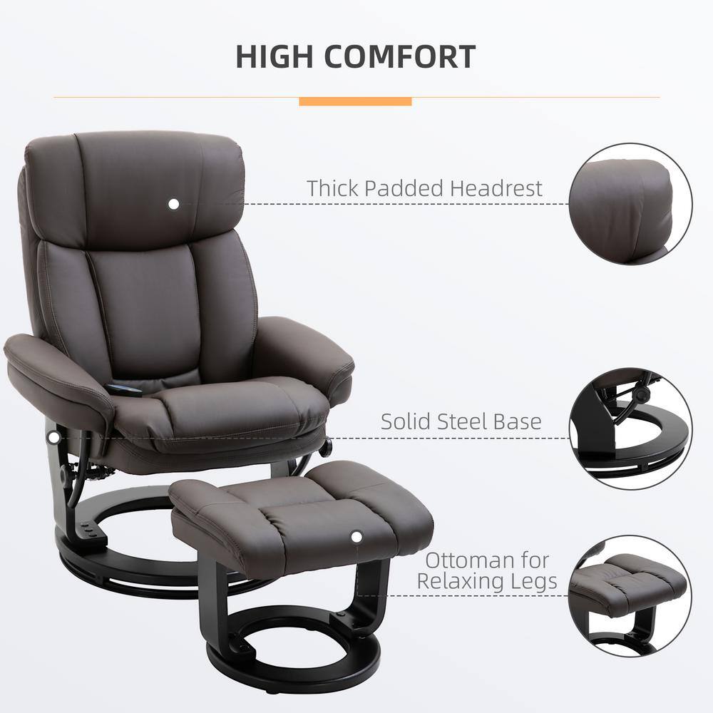 Brown Faux Leather Swivel Massage Recliner with Ottoman