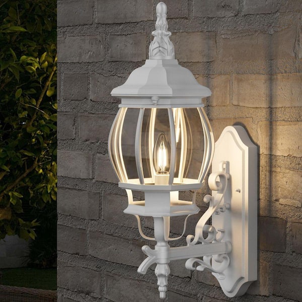 Outdoor 1-Light White Aluminum Wall Sconce with Clear Glass Shade