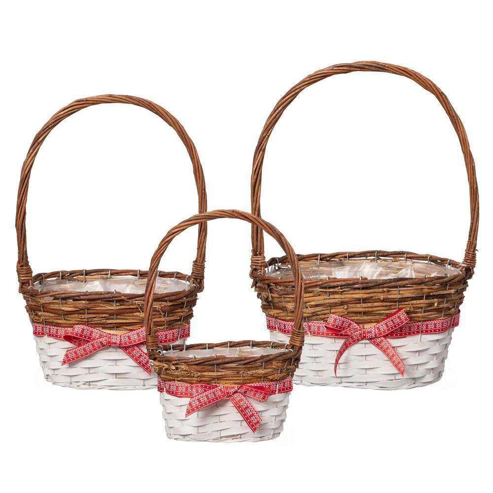 WICKERWISE Set of 3 Rattan Woven Baskets with Handle and Plastic