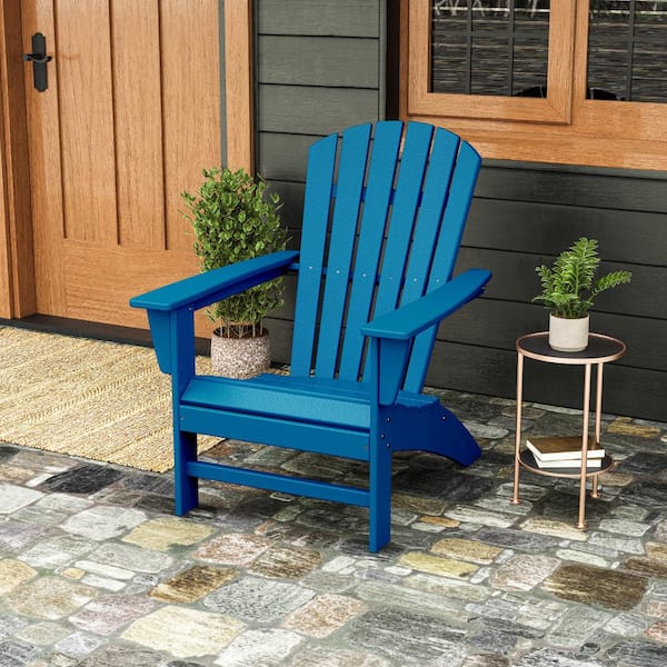POLYWOOD Grant Park Traditional Curveback Pacific Blue Plastic Patio Adirondack Outdoor Chair