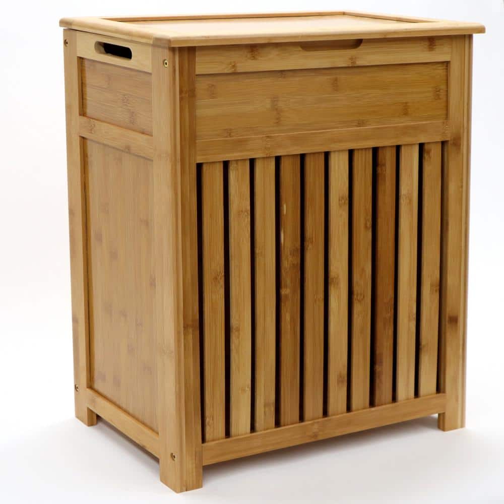 Rectangular Bamboo Contemporary Laundry Hamper with Lid