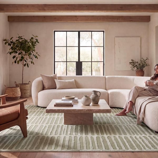 Kailani Geometric Machine Washable Area Light Green 9 ft. x 12 ft. Indoor Area Rug