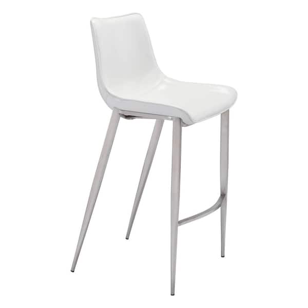 ZUO Magnus Silver 29.9 in. Solid Back Plywood Frame Barstool with Faux Leather Seat - (Set of 2)