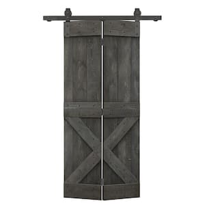 24 in. x 84 in. Mini X Series Solid Core Carbon Gray Stained DIY Wood Bi-Fold Barn Door with Sliding Hardware Kit