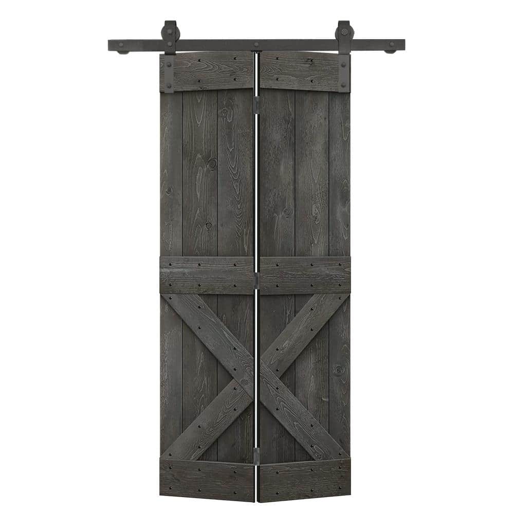 36 in. x 80 in. Mini X Series Solid Core Carbon Gray Stained DIY Wood Bi-Fold Door with Sliding Hardware Kit price history on PriceWatchPro