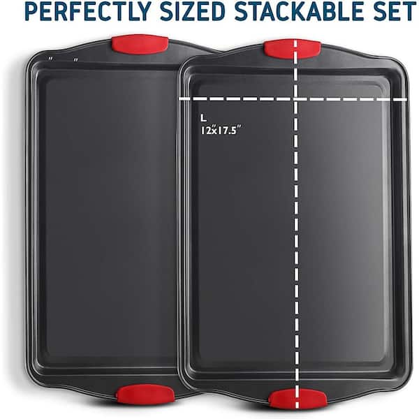 Eatex 2-Piece Black Steel Nonstick Large Baking Cookie Sheet Set w/Silicone Handles