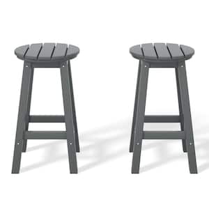 Laguna 24 in. Round HDPE Plastic Backless Counter Height Outdoor Dining Patio Bar Stools (2-Pack) in Gray